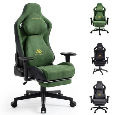 Ігрове крісло, офісне крісло, ергономічне, дихаюче ігрове крісло зі штучної замші, робоче крісло з підставкою для ніг, підголівником та поперековою подушкою, 3D-підлокітники, спинка 90-155, зелене