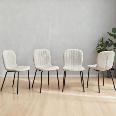 Обідні стільці NORDICANA, Комплект з 4 шт. , Кухонні стільці, Стілець букле, Обідній стілець, Ретро-дизайн, Металеві ніжки, Для їдальні, Вітальні, Кухні, Спальні та Вітальні (Бежевий)