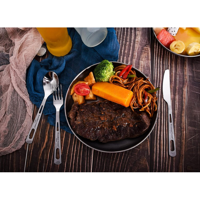 Набір столових приборів для кемпінгу Титановий відкритий польовий столовий прибор Кухонний посуд Виделка Ложка Ніж для свинини Пал