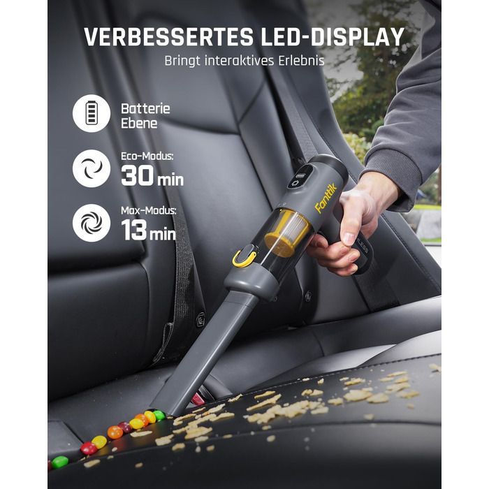 Автомобільний пилосос Fanttik Slim V9 Mix, бездротовий ручний пилосос 4-в-1, високопродуктивний ручний пилосос 12000 PA Портативни