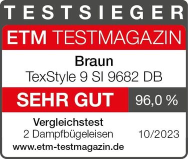 Парова праска Braun TexStyle 9 SI9682 DB з технологією FreeGlide 3D, вертикальна подача пари, функція захисту від крапель, функція