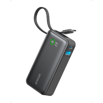 Powerbank Anker 10 000 мАг з вбудованим кабелем USB-C, максимальна потужність PD 30 Вт, USB-C, USB-A, чорний