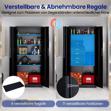 Шафа для документів COSTWAY із замком, металева шафа 180 см з подвійними дверима та 4 регульованими полицями, сталева офісна шафа, багатоцільова шафа/майстерня для офісу, вітальні, гаража, чорна 80 x 40 x 180 см