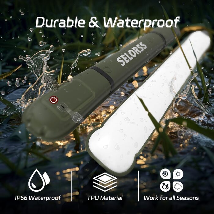 Надувні кемпінгові ліхтарі SELORSS, 86 см, складний телескопічний ліхтар, портативний світлодіодний вуличний ліхтар ємністю 2000 мАг, водонепроникний IP66, з регульованою яскравістю, для кемпінгу, походів, подорожей, фестивалів зелений, один комплект
