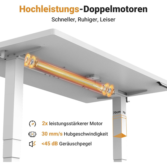 Стіл Claiks з регульованою висотою 16075 см, з 2 електродвигунами, товщиною стільниці 25 мм, вантажопідйомність 130 кг, стіл з регульованою висотою, 3-функціональною пам&39яттю та 4 тихими колесами, білий 160 x 75 см