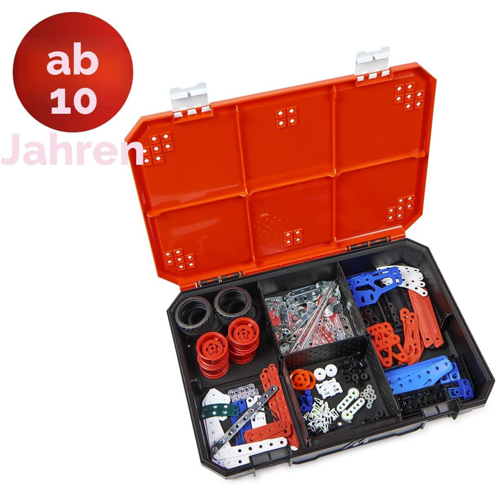 Конструктор BANDAI Meccano Baukoffer 5-в-1 транспорт, роботи, Ейфелева вежа 437 деталей, інструменти та інструкція, ігровий набір для дітей від 10 років, APM20106