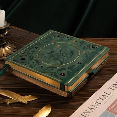 Блокнот TIEFOSSI Bullet Dotted, блокнот із точковою сіткою для жінок та чоловіків, тверда обкладинка зі штучної шкіри, щільний папір 160 г/м, 160 пронумерованих сторінок із золотими краями, 20,4 x 20,4 см, середньо-зелений