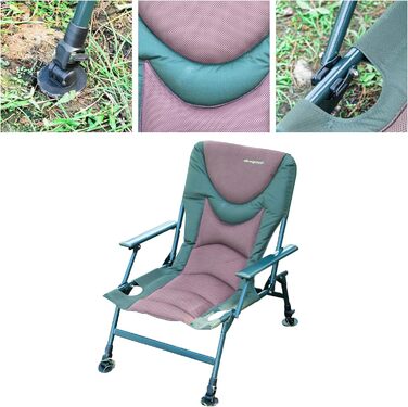 Крісло для риболовлі MK-Angelsport 5 Seasons Pro Carpchair Зручне крісло для коропа, вантажопідйомність до 130 кг, з додатковою м&39якою підкладкою, складається та регулюється по висоті, ідеально підходить для коропових рибалок та кемпінгу на природі.