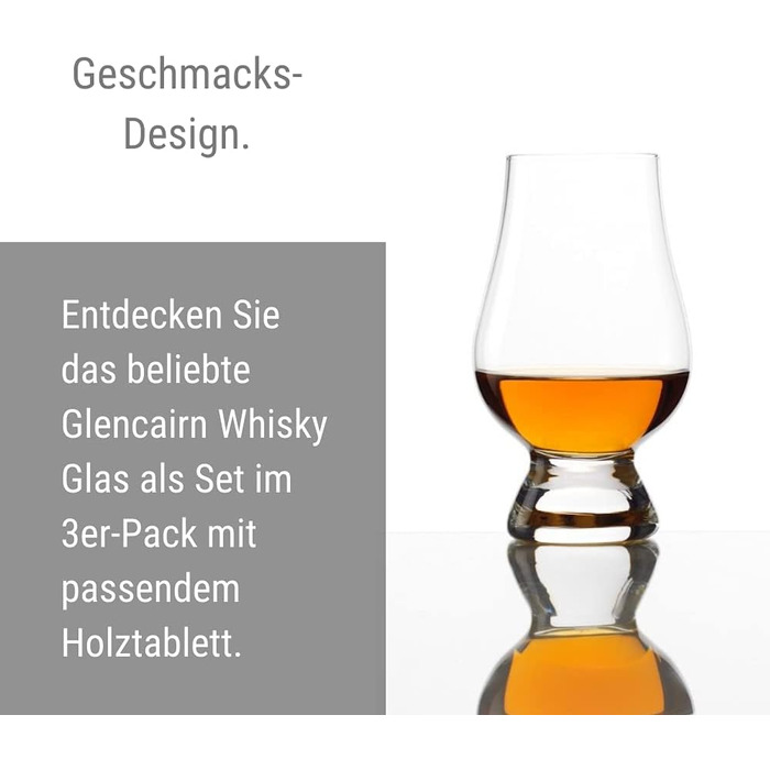 Скляний дегустаційний набір I 3 склянки для віскі 190 мл та 1 дерев'яна таця I Безсвинцеве кришталеве скло I Високоякісні склянки