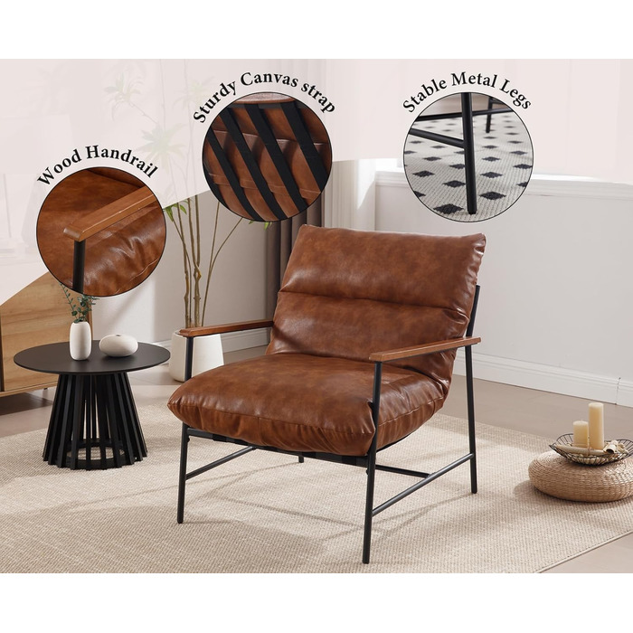 М&39яке крісло, крісло для вітальні, сучасне крісло-реклайнер, крісло для читання зі штучної шкіри, крісло з відкидною спинкою, акцентне крісло з підлокітниками, спальня (коричневе)