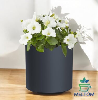 Квітковий горщик MELTOM з вкладишем та системою поливу Круглий та сучасний Морозостійкий та стійкий до ультрафіолету Пластиковий горщик для використання в приміщенні та на вулиці (Антрацит, XL) Антрацит XL