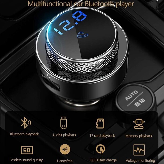 Передавач Автомобільний зарядний пристрій Qualcomm 3.0 Автомобільний радіоадаптер з 2 портами USB Підтримує TF-карту та USB-флеш-накопичувач для пристроїв Bluetooth iOS та Android (чорний)
