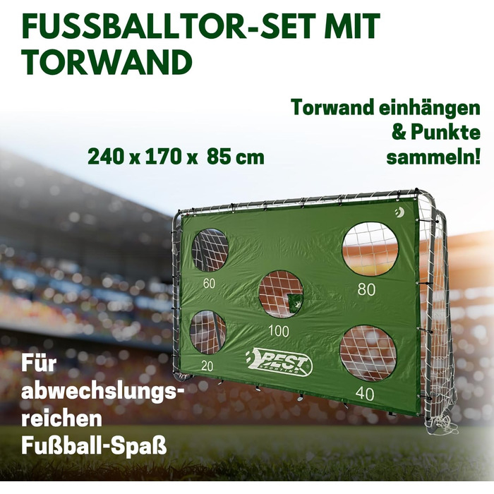 Найкращі спортивні футбольні ворота Дитячі футбольні ворота 240 см x 170 см x 85 см Міцні із зеленою стінкою-мішенню та 5 лунками для стрільби Високоякісні дитячі ворота з сіткою, стінкою-мішенню та кілочками Сірі футбольні ворота