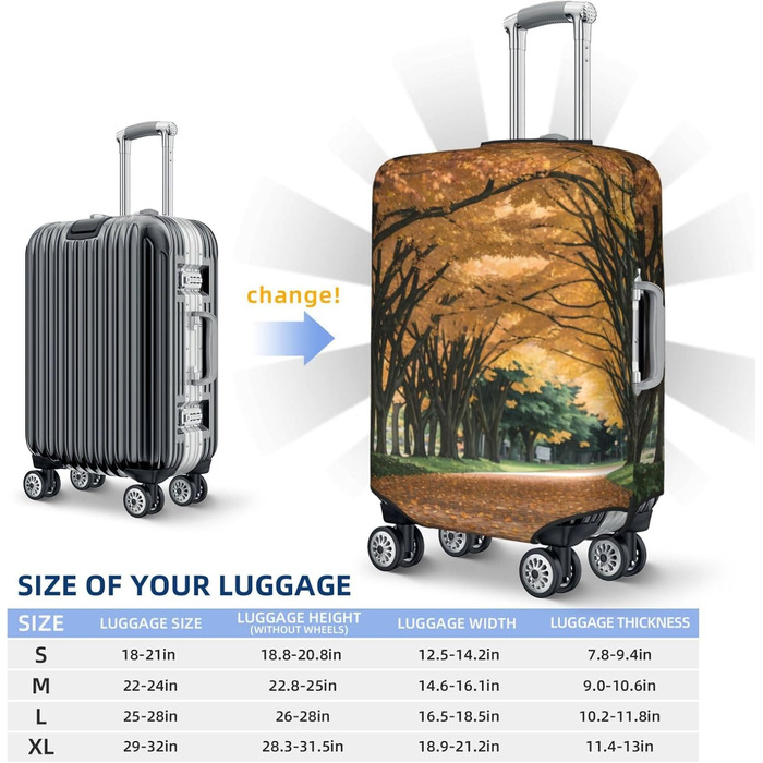 Чохол для валізи Дорога до осені, міцний захист для багажу розміром 45.7 - 81.3 см, компактний, чорний