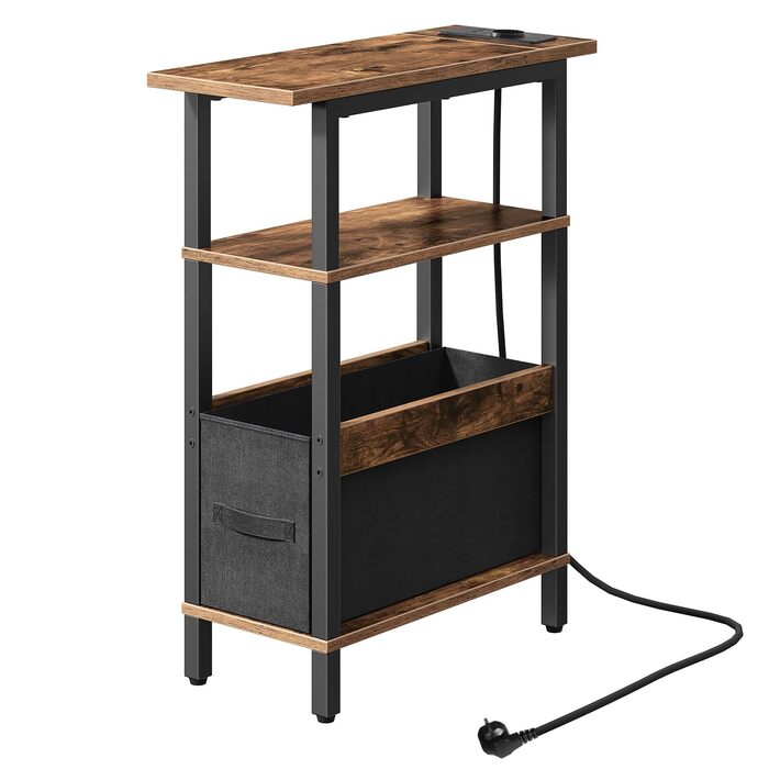 Журнальний столик із зарядною станцією, тумбочка біля ліжка зі знімною шухлядою, невеликий журнальний столик для обмеженого простору, спальня, вітальня, офіс, рустикальний коричневий та чорний AETHR125UE01