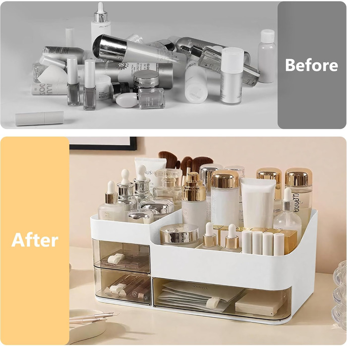 Органайзер для косметики Lacuasmall з висувними ящиками, органайзер для туалетного столика для умивальників, спалень та ванних кімнат, косметичка для помади та косметичних аксесуарів, білий