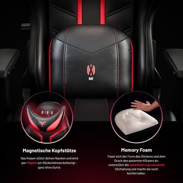 Геймерське крісло Diablo X-Ray, офісне крісло, геймерське крісло, письмове крісло, 4D підлокітники, ергономічний дизайн, штучна шкіра, перфороване, функція гойдання, чорно-червоне, розмір King (XL)