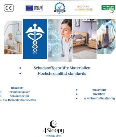 Водонепроникний чохол для матраца синього кольору. Дихаючий та придатний для миття, 90x200 см, для матраців висотою 17 см - Зроблено в Європі. Водонепроникний чохол, який можна прати, для лікарняних та реабілітаційних матраців. 90x200x17