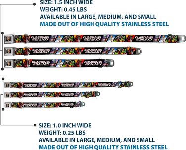 Нашийник для собак Buckle-Down з застібкою типу безпечний ремінь, Guardians of the Galaxy, 5 фігурок, набір позуючих блоків, ширина 2,5 см, підходить для обхвату шиї 27,943,2 см, розмір M. Ширина 2,5 см - підходить для обхвату шиї 27,9-43,2 см - Розмір M.