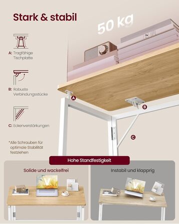 Складаний стіл, Невеликий складаний стіл, Комп&39ютерний стіл, Цільна стільниця, Закруглені кути, Стіл для домашнього офісу, Спальня, 80 x 40 см, Натуральний дуб LWD151YD01 80 x 40 см Натуральний дуб