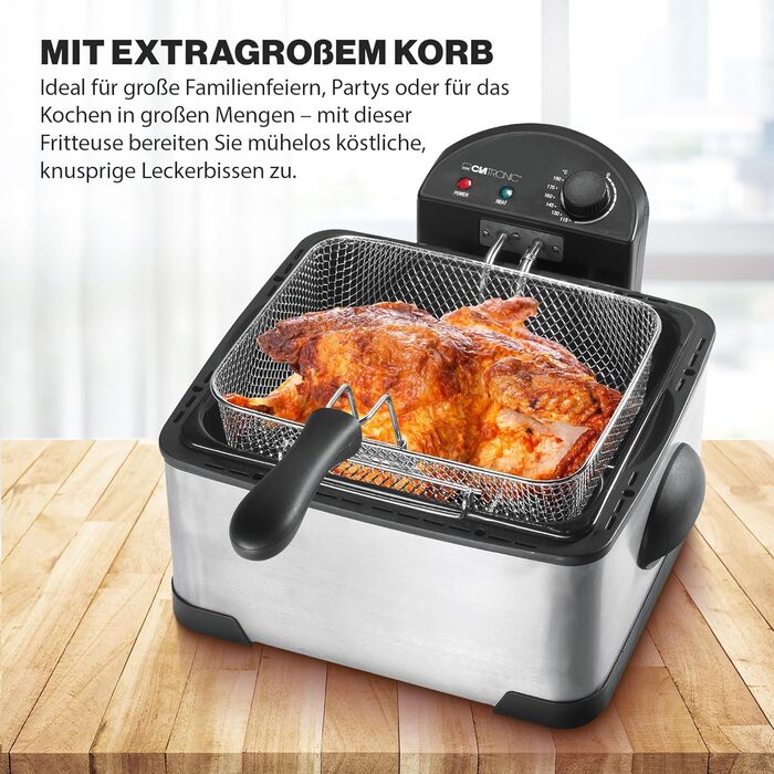 Фритюрниця Clatronic Double Cold Zone FR 3195, 2 маленькі та один великий кошики для смаження, 4 літри, 2000 Вт, нержавіюча сталь