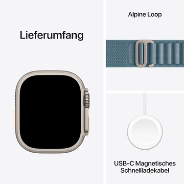 Розумний годинник преміум-класу Apple Watch Ultra 3 GPS Cellular 49 мм для бігу та комбінованих видів спорту з міцним титановим корпусом натурального кольору та петельою Alpine Loop світло-блакитного кольору (середнього кольору). Alpine Loop Medium для об