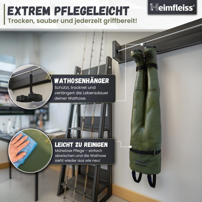 Чоловічі водонепроникні вейдерси з чобітьми Heimfleiss Унісекс нейлонові рибальські штани з аксесуарами Нековзні рибальські штани для риболовлі або чищення ставка Вейдерси, Штани для ставка, Рибальські штани, Розмір взуття 45, Зелені