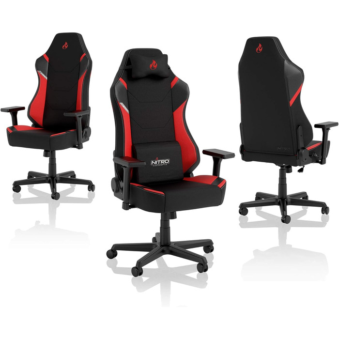 Ігрове крісло NITRO CONCEPTS X1000, ергономічне офісне крісло, обертове стільце з колесами, ігрове крісло, комп&39ютерне крісло з тканинним чохлом, вантажопідйомність 135 кг - чорне/червоне, стандартне