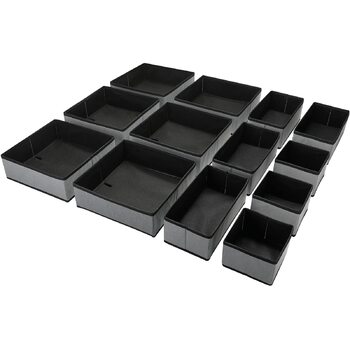 Набір Puricon з 13 коробок для зберігання тканини, органайзери для шухляд/системи для зберігання одягу, складні коробки для зберігання в гардеробах та спальнях - сірі, 13 предметів