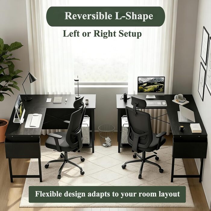Подібний стіл, 127,7 см, двосторонній комп&39ютерний стіл, кутовий ігровий стіл з підставкою для процесора та сумкою для зберігання, міцний металевий каркас, робоча станція для ПК для домашнього офісу, чорний
