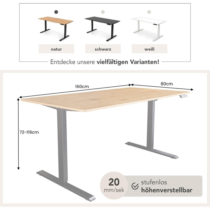 Стіл з регульованою висотою Дубовий стіл - 160 см - Натуральний - Дуб з чорними металевими ніжками Натуральний 160 см