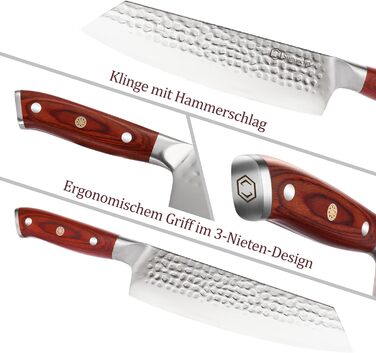 Кухарський ніж Sunnecko 20 см, Ніж Кіріцуке, Японський ніж, Гостре лезо з ударом молотка, Кухарський ніж Професійний ніж з німецьк