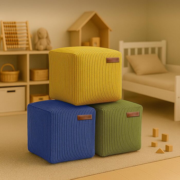 Пуф-куб Green Bean Indoor Corduroy 40x40x40 см з наповнювачем з EPS-бісеру - приємний на дотик і можна прати - ідеальне доповнення до крісла-мішка для дітей та дорослих - Темно-синій куб - Темно-синій Оксфорд-блакитний