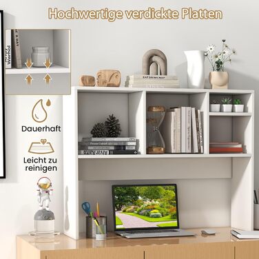 Настільна полиця, Настільна полиця з 4 відкритими полицями, Книжкова полиця, Настільний органайзер для навчання та офісу, 94 x 25 x 73 см (Білий)