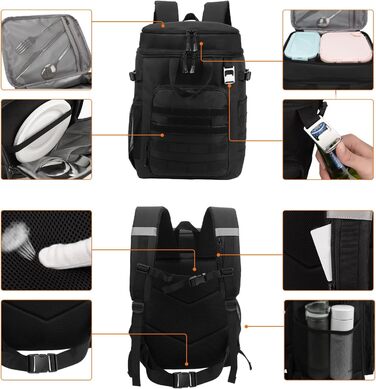 Ізольований рюкзак-холодильник HP Hope 43L, сумка для пікніка, коробка для обігріву, коробка-холодильник, великий рюкзак для чоловіків та жінок, для кемпінгу, пляжу, подорожей на природі, сім&39ї, пікніка, барбекю, чорний