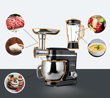 Універсальний кухонний комбайн Lehmann 3 в 1 комплект Планетарна мішалка Багатофункціональний кухонний комбайн з м'ясорубкою включаючи соковижималку 1,5 л і чашу з нержавіючої сталі 5 л
