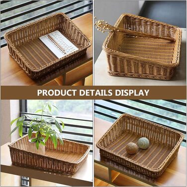 Плетений кошик для зберігання BESTonZON, квадратний, 40x30x12 см, кошик для фруктів, хлібниця, сервірувальний кошик, органайзер для робочого столу, багатофункціональна коробка для зберігання