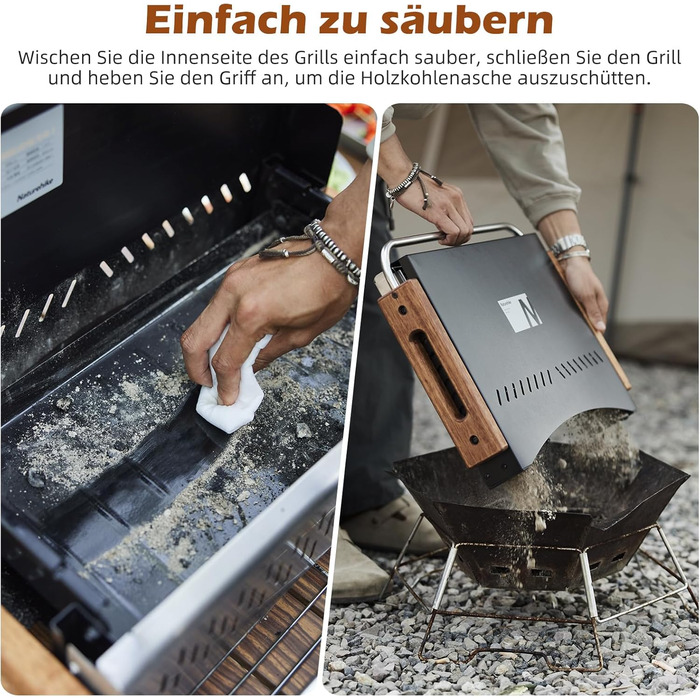 Вугільний гриль Naturehike, складний гриль 50,2 x 32,8 x 33,5 см, портативний, мобільний, для кемпінгу, настільний, для барбекю, гриль-валіза для зовнішнього використання, настільний, для саду, чорний