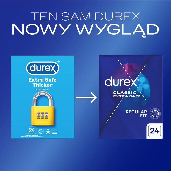 Презервативи Durex Classic Extra Safe, посилена товщина, з мастилом, 24 шт