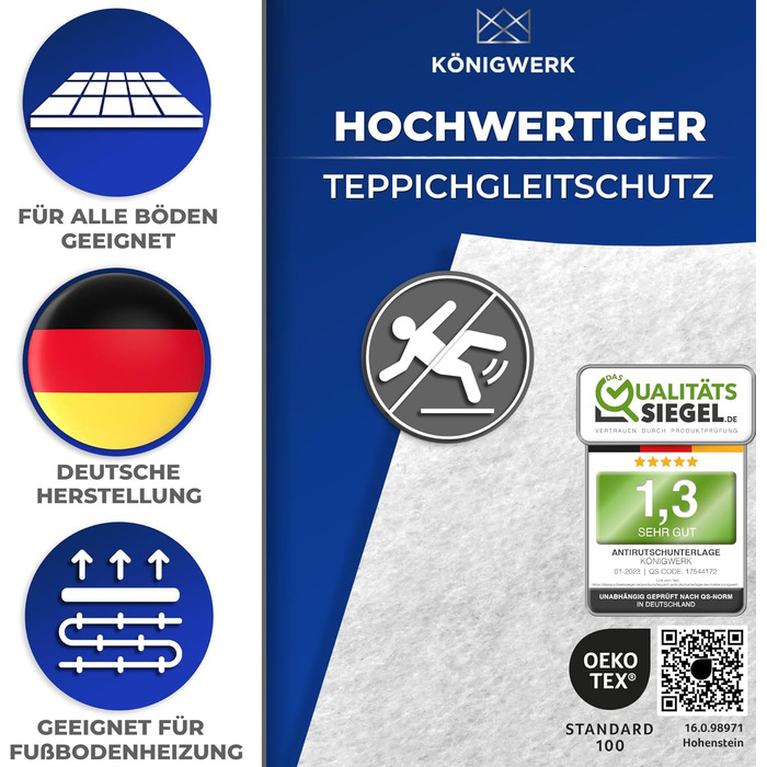 Протиковзкий килимок для килимів (120 x 190 см) Без пластифікаторів - Надзвичайно надійний протиковзкий килимок для килимів та всіх видів підлогових покриттів - Ідеальна протиковзка підкладка для килима