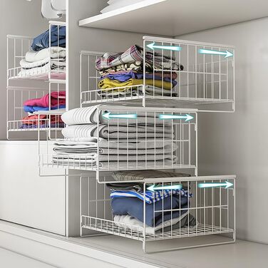 Організатор для шафи з 3 предметів, штабелювана коробка для зберігання, органайзер для шухляд шафи, металева полиця, складна система організації гардеробу для дому, білий, великий