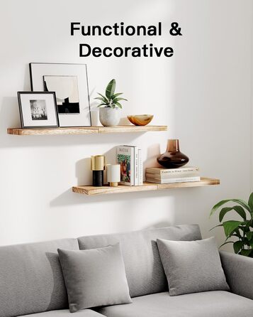 Настінна дерев&39яна полиця Pipishell, 40 см, кухонна полиця з дерева павловнії, підвісна плаваюча полиця, комплект із 4 дерев&39яних полиць для ванної кімнати, спальні, офісу, вітальні, кухні тощо (світло-коричневий)