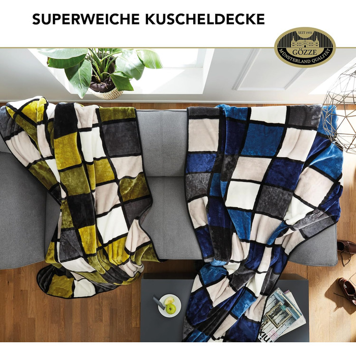 М&39яка ковдра, на дотик кашемір, висока щільність тканини 500 г/м, Antigua, 150 x 200 см - Антрацит/Чорний/Біло-сірий