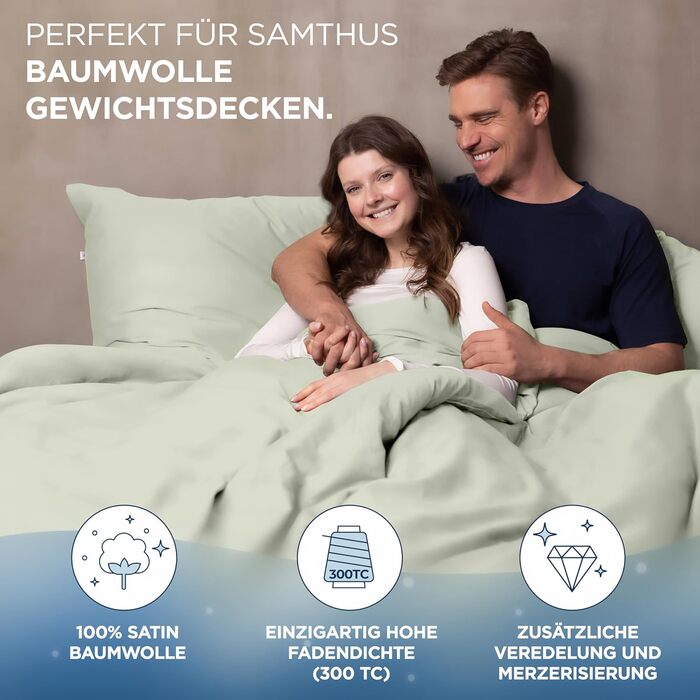 Обтяжена ковдра 135x200 - Бавовняний сатин - Oeko-Tex Виготовлено в зеленому кольорі - Небесно м&39який сон з ідеально підігнаною ковдрою для наших обтяжених ковдр - Зелена 135 x 200 см