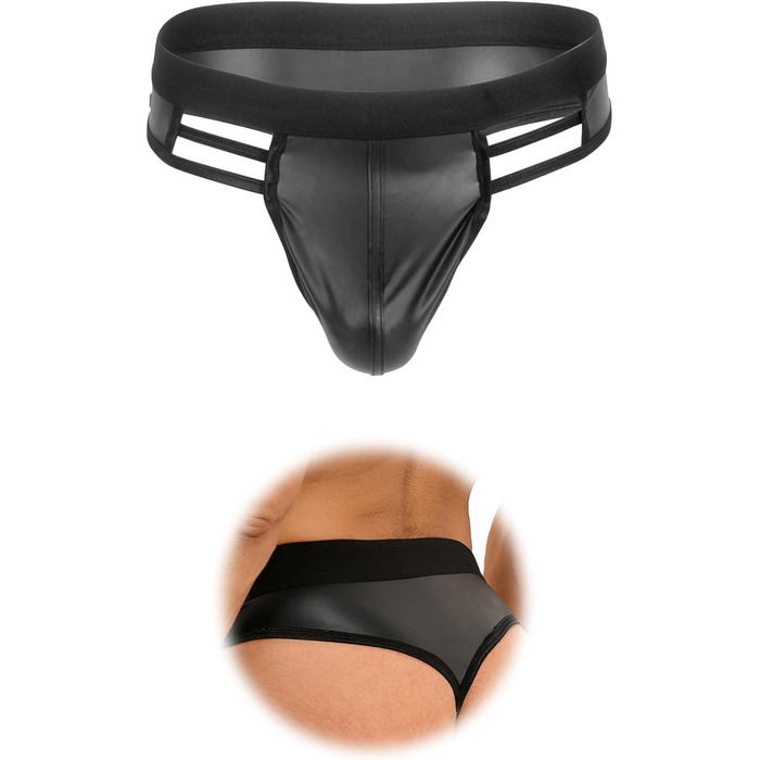 Стрінги чоловічі ohyeahlady, екошкіра (PU), чорні, M