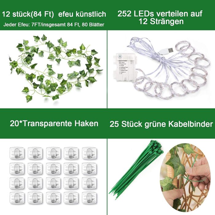 Плюща штучні казкові вогні, гірлянда плюща з 252 світлодіодами казкові вогні, завіса під керівництвом для весільного офісу садової