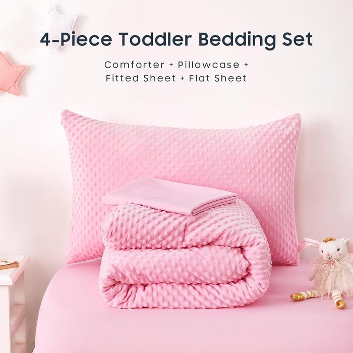 Комплект дитячої постільної білизни Wake In Cloud - Minky Dot для хлопчиків та дівчаток, 4-компонентний м'який комплект для дитячо