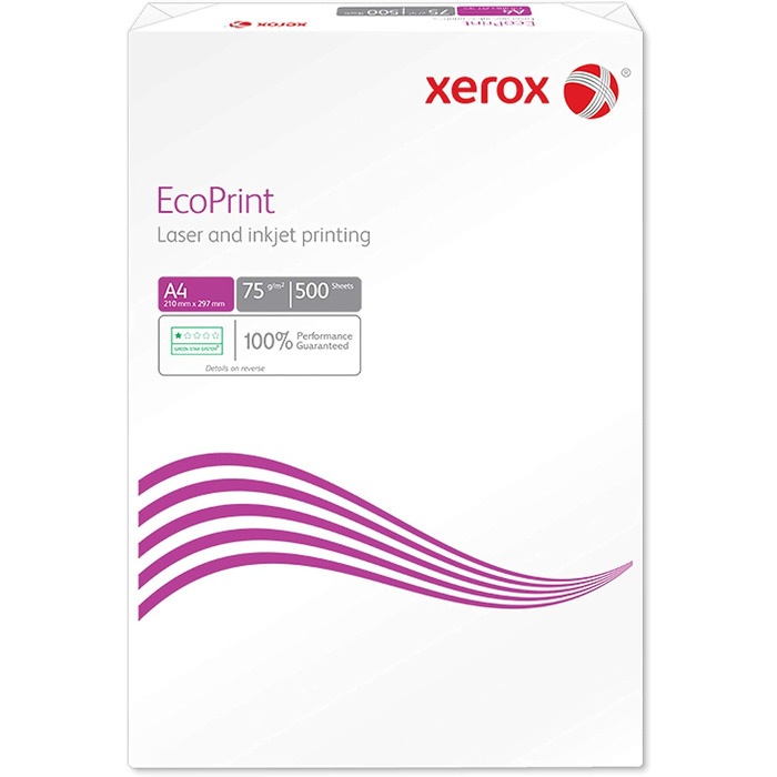 Копіювальний папір Xerox EcoPrint, 75 г/м, A4, білий, без деревини ECF 1 коробка, 5 упаковок, 2 500 аркушів