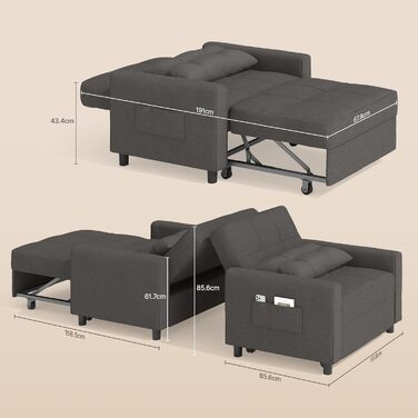 Крісло-реклайнер Bealife, крісло-ліжко з регульованою спинкою, крісло для телевізора, розкладний диван-ліжко, крісло-реклайнер для вітальні, спальні (темно-сірий)