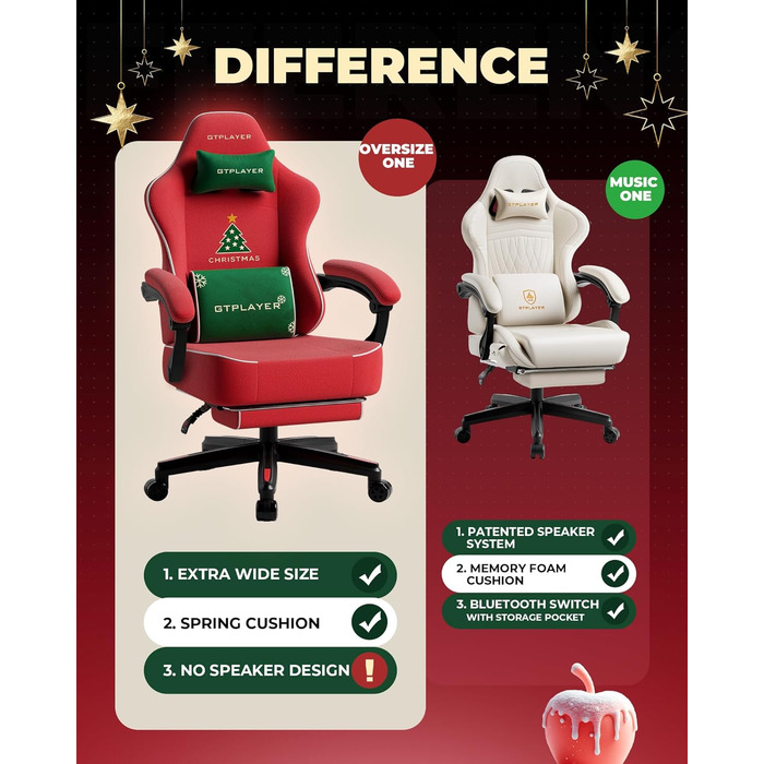 Велике та високе ігрове крісло з підставкою для ніг, надзвичайно широке сидіння, ігрові крісла для дорослих - м&39яке високе спинне ергономічне відкидне сидіння Silla Gamer, підлокітник із важелем, Ace Pro, різдвяне оксамит